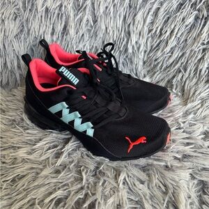 Puma Black and Pink Athletic Sneakers with Mesh Upper